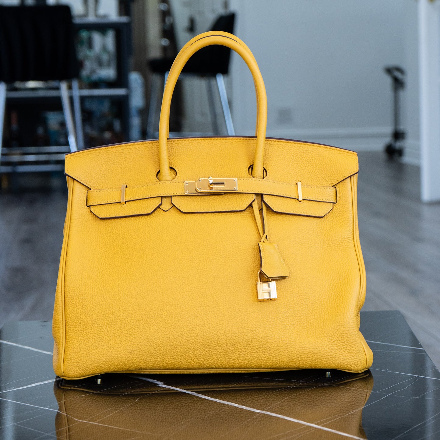 Hermes Birkin 35 Yellow Jaune Ambre Togo Handbag