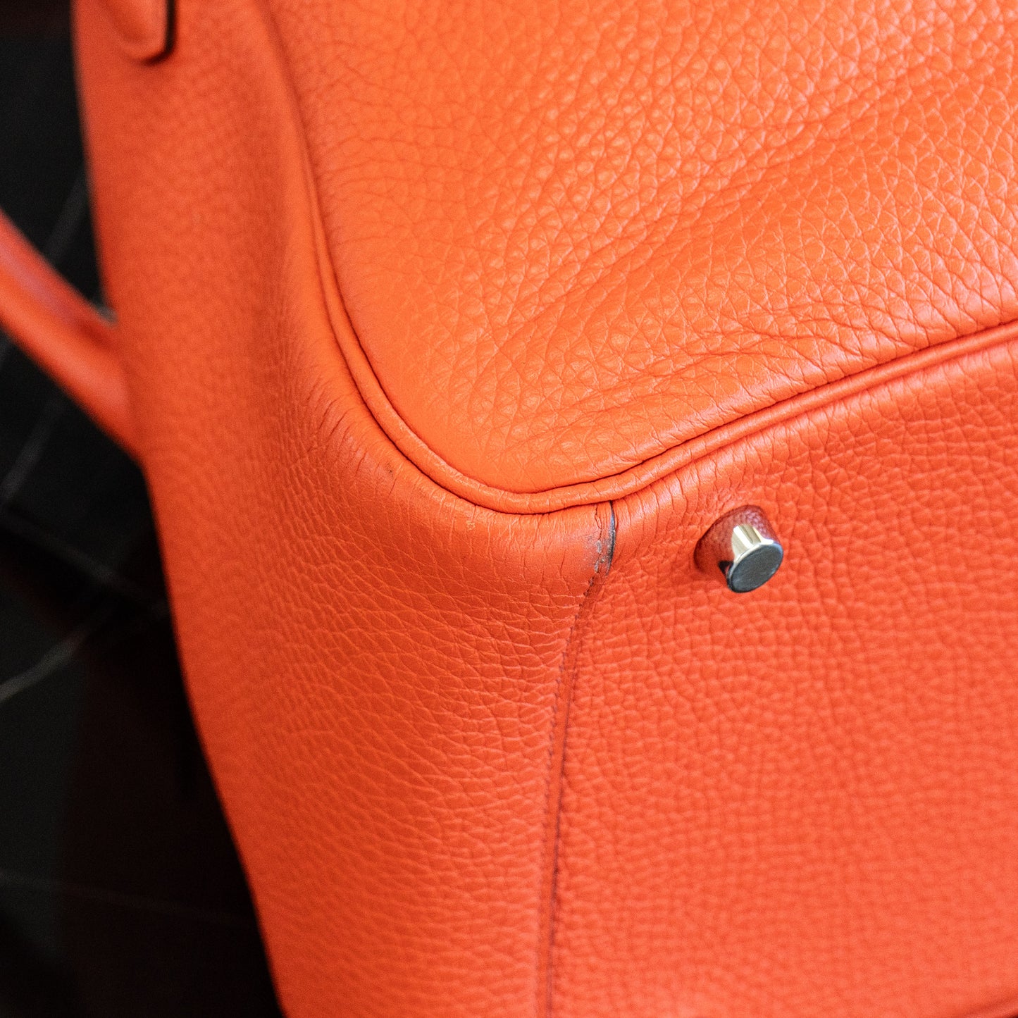 Hermes Lindy 30 Orange Red Clemence Leather Silver Hardware Shoulder Bag