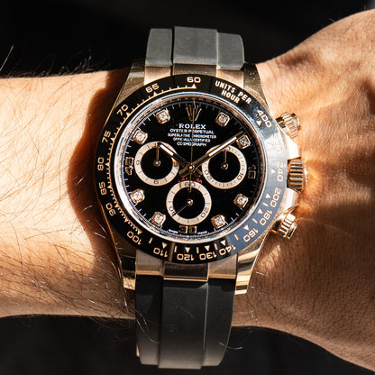 Rolex 116515 Cosmograph Daytona Rose Gold Black Diamond Dial Oyster Flex Watch