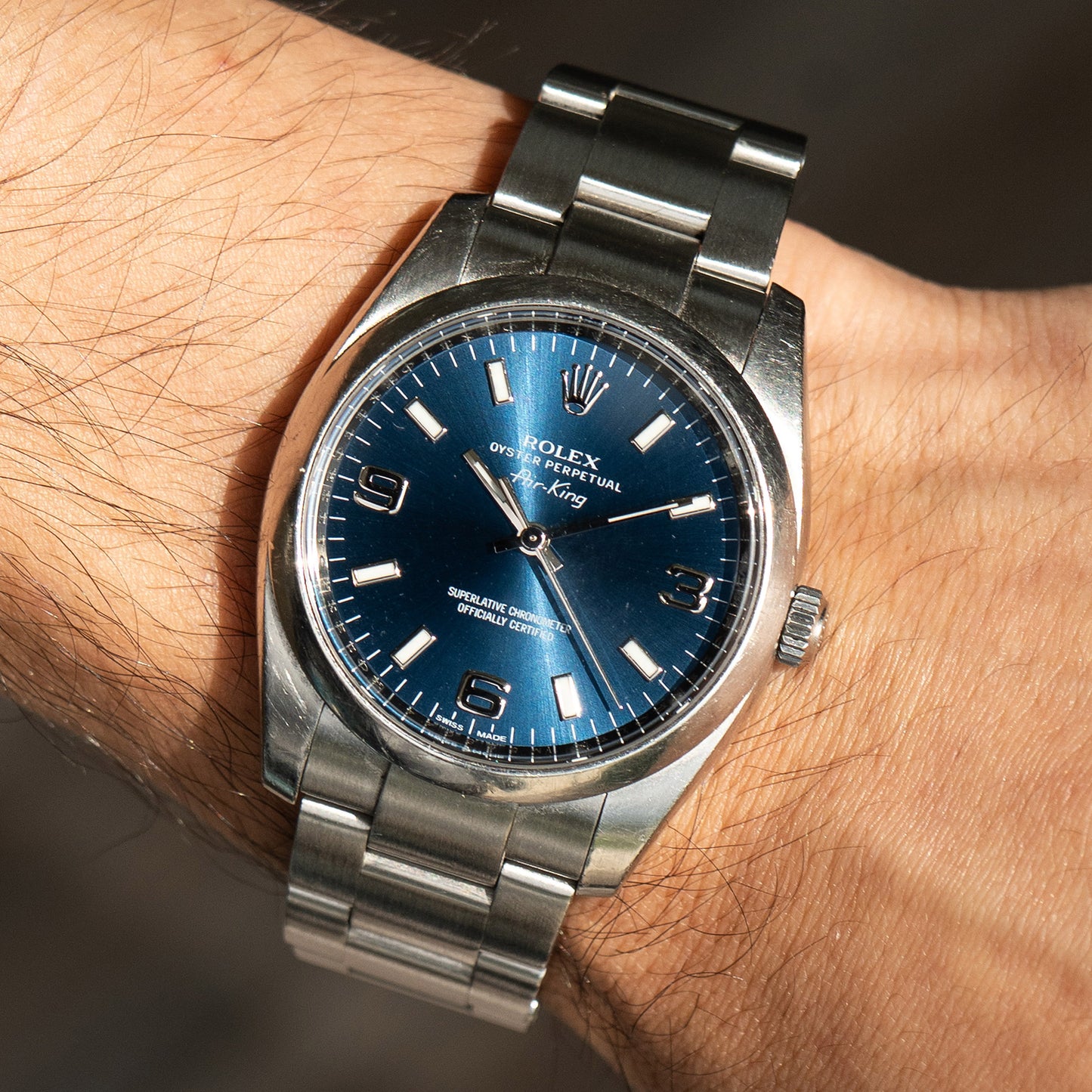 Rolex 114200 Oyster Perpetual Air-King Blue Dial Stainless Steel Watch