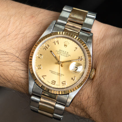Rolex 16233 Datejust Champagne Dial Arabic Dial Two Tone Watch