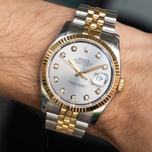 Rolex 116233 Datejust Silver Diamond Dial Two Tone Watch