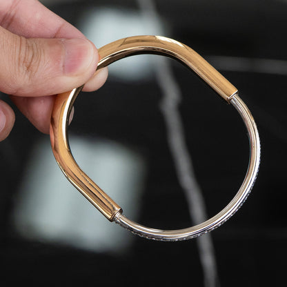 Tiffany & Co. Two Tone Bangle With Half Diamond Pave
