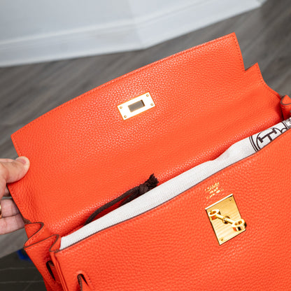 Hermes Kelly 32 Retourne Orange Handbag