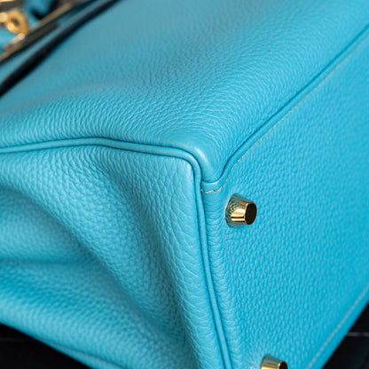 Pre-Owned Hermes Kelly 32 Blue Izmir Retourne Handbag