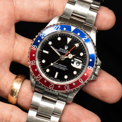Pre-owned Rolex 16700 GMT-Master "Pepsi" Black Dial Stainless Steel Watch BnP