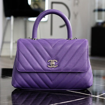 Chanel Caviar Chevron Mini Coco Ladies Handle Bag