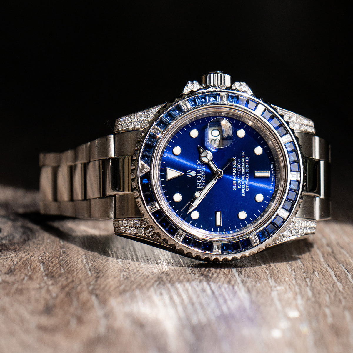 Pre-Owned Rolex 116610LN Submariner Custom Diamond & Sapphire Stainless Steel Watch