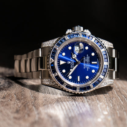 Pre-Owned Rolex 116610LN Submariner Custom Diamond & Sapphire Stainless Steel Watch