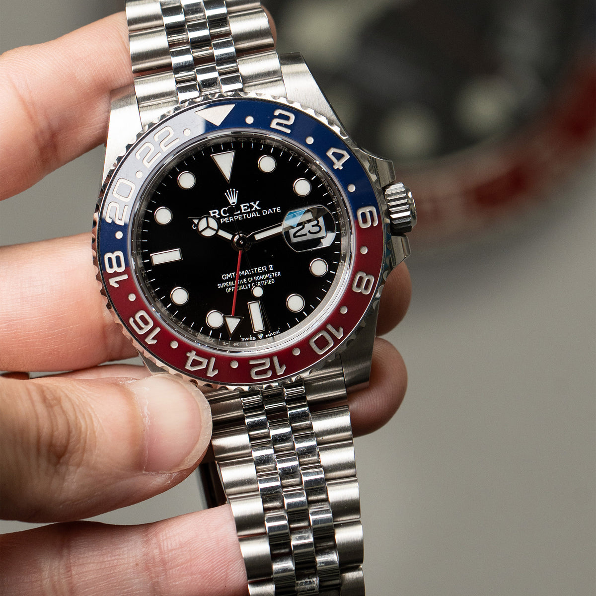 Pre-Owned Rolex 126710BLRO GMT-Master II Black Dial Stainless Steel Watch