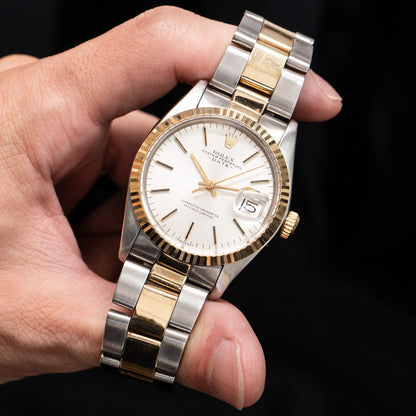Rolex 1505 Oyster Perpetual Date 34mm Silver Dial Two Tone Watch