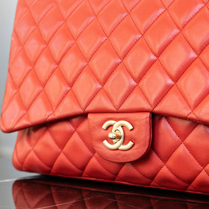 Chanel Classic Flap Red Lambskin Leather Gold-tone Hardware