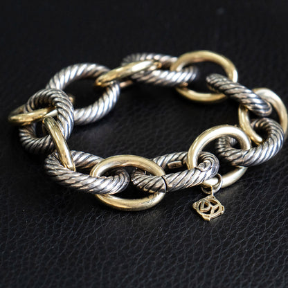 David Yurman Gold Cable Bracelet Sterling Silver 18k Oval Link Large Size
