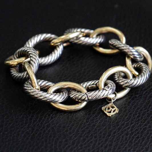 David Yurman Gold Cable Bracelet Sterling Silver 18k Oval Link Large Size