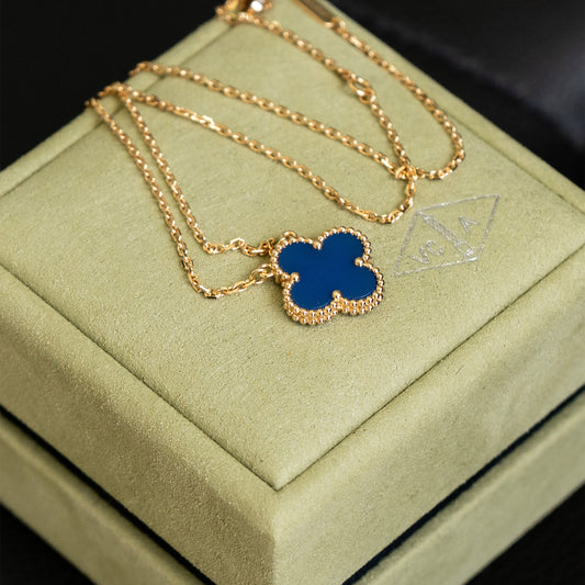 Van Cleef Vintage Alhambra Blue Agate Single Motif Necklace