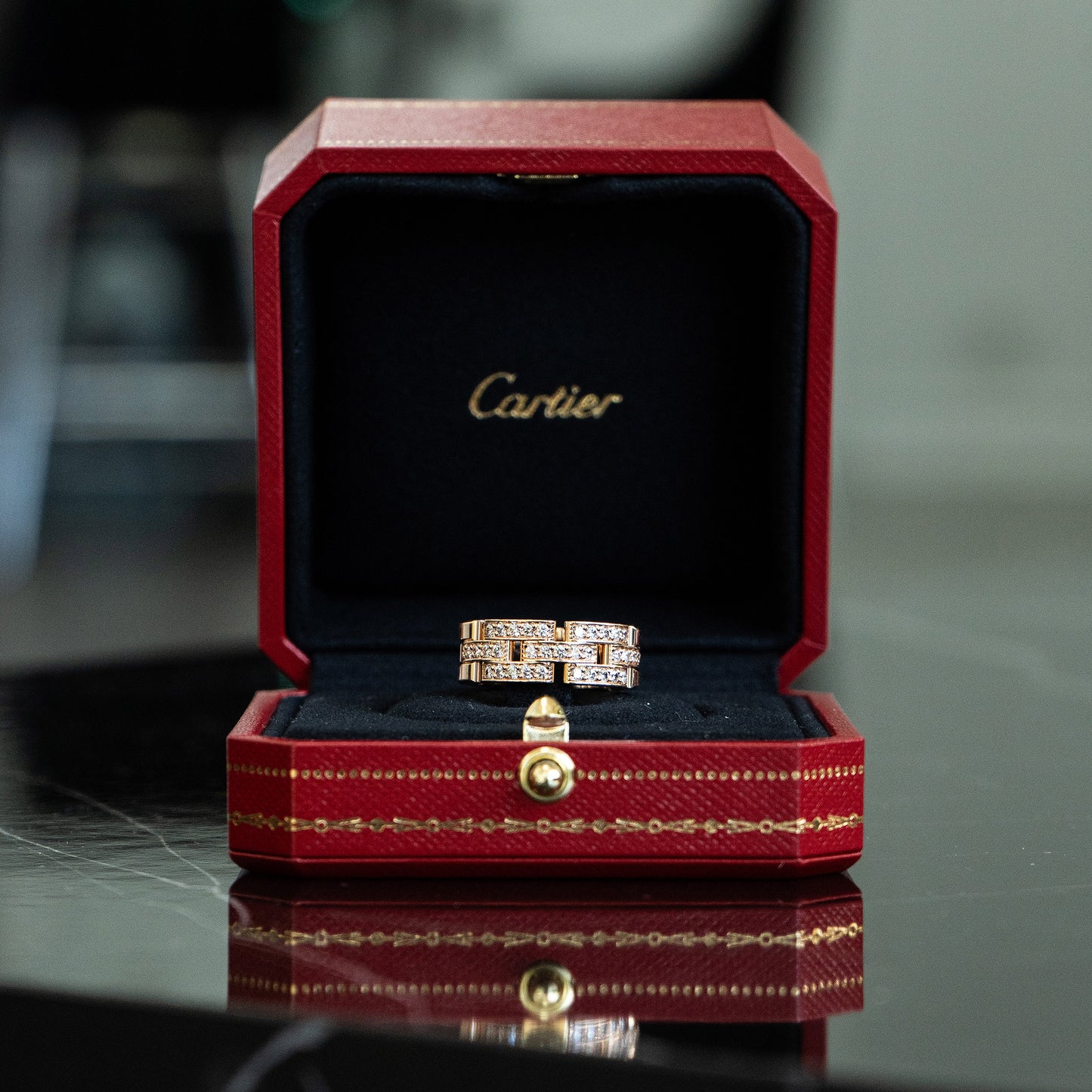 Cartier Maillon Panthere 18K Rose Gold Diamond Three Row Ring