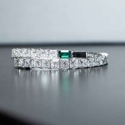 18k White Gold Princess Cut LAB GROWN Diamond & Emerald Tennis Bracelet