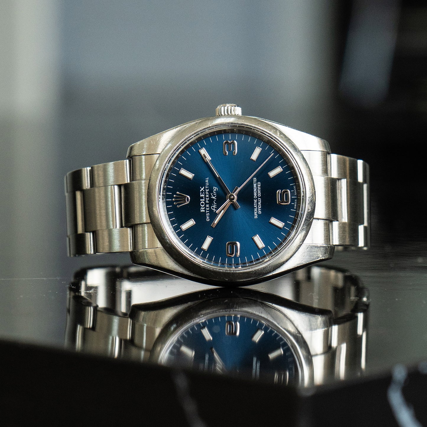 Rolex 114200 Oyster Perpetual Air-King Blue Dial Stainless Steel Watch