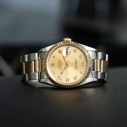 Rolex 16233 Datejust Champagne Dial Arabic Dial Two Tone Watch