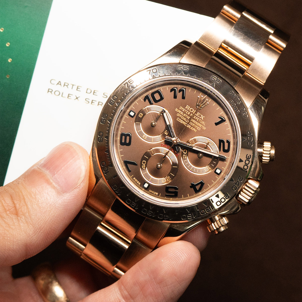 Pre-owned Rolex 116505 Daytona Chocolate Dial Rose Gold Watch