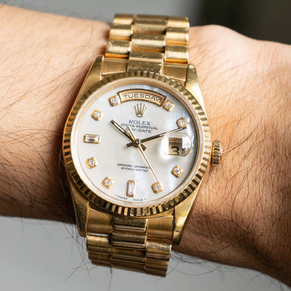 Rolex Rolex 18238 Day-Date Gold Mother of Pearl Diamond Dial Watch
