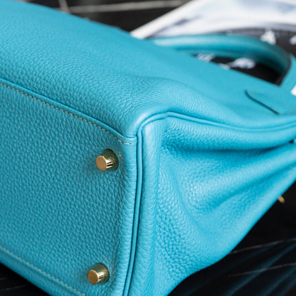 Pre-Owned Hermes Kelly 32 Blue Izmir Retourne Handbag