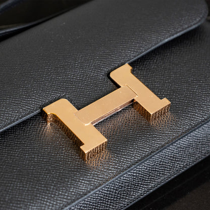 Hermès Black Epsom Constance Elan Handbag Rose Gold Hardware