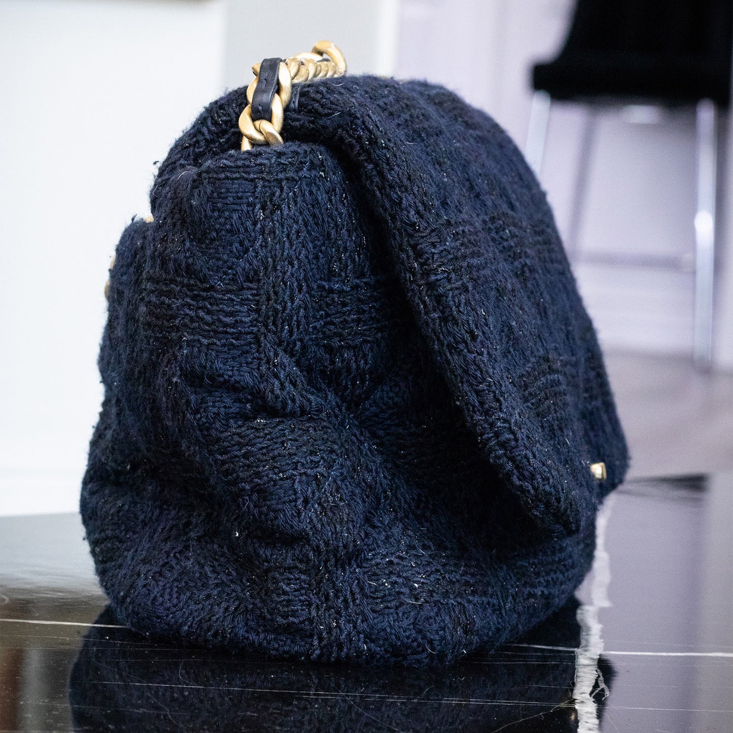 Chanel Blue Tweed Quilted Single Flap Handbag