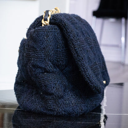 Chanel Blue Tweed Quilted Single Flap Handbag