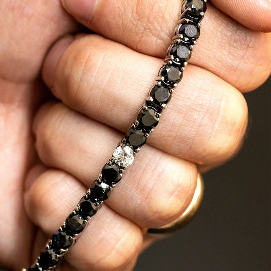 14k White Gold Round Black Diamond Tennis Bracelet