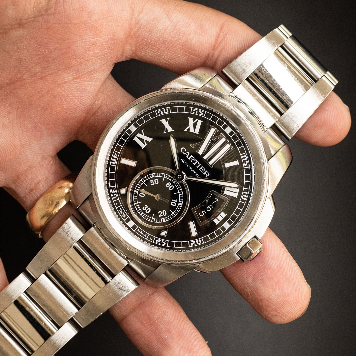 Cartier de Calibre Black Roman Dial Stainless Steel Watch