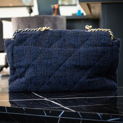 Chanel Blue Tweed Quilted Single Flap Handbag