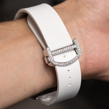 Pre-Owned Cartier Santos Large Diamond Pave Two Tone Custom Watch with White Strap