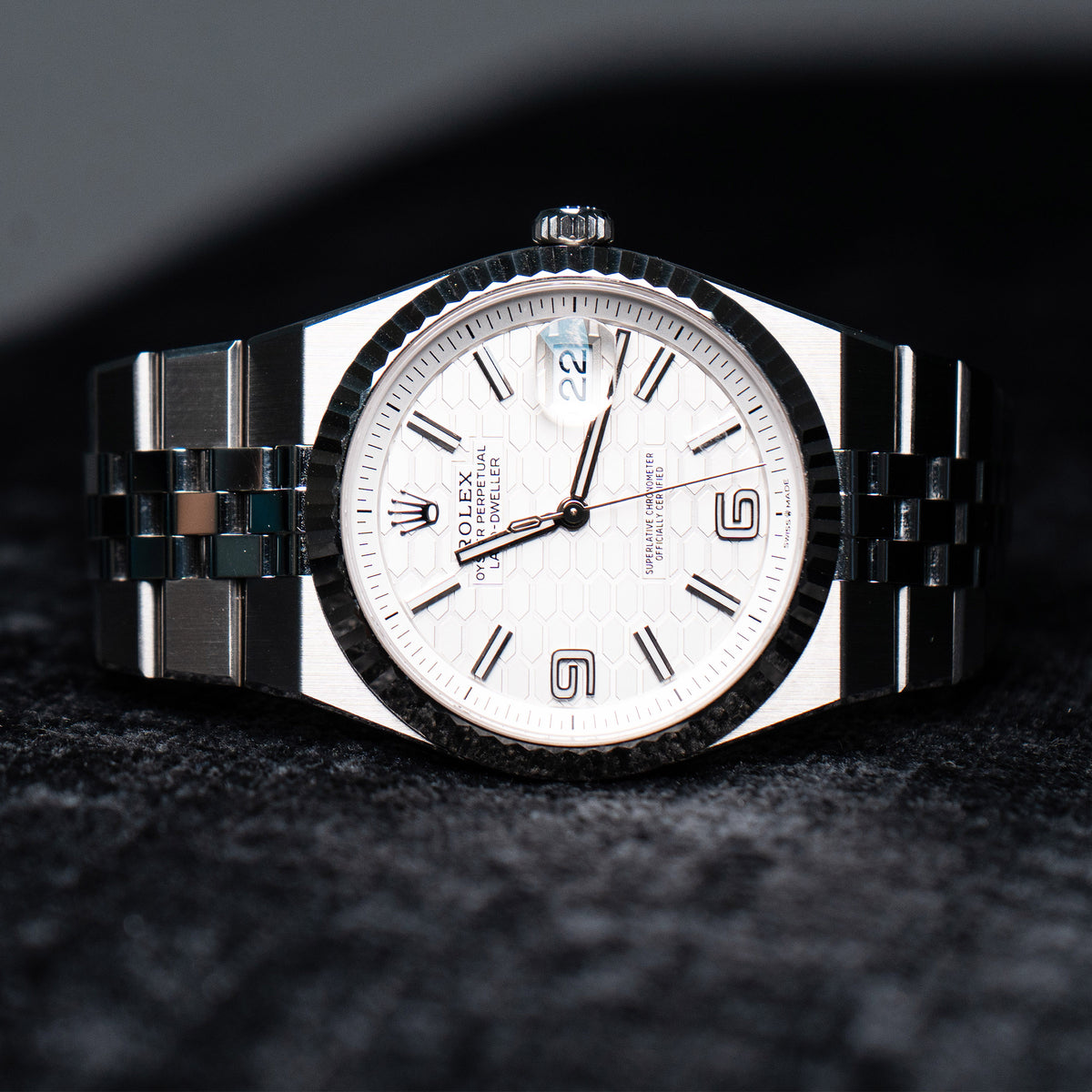 Pre-Owned Rolex 127334 Land-Dweller White Dial Stainless Steel Watch Full Set