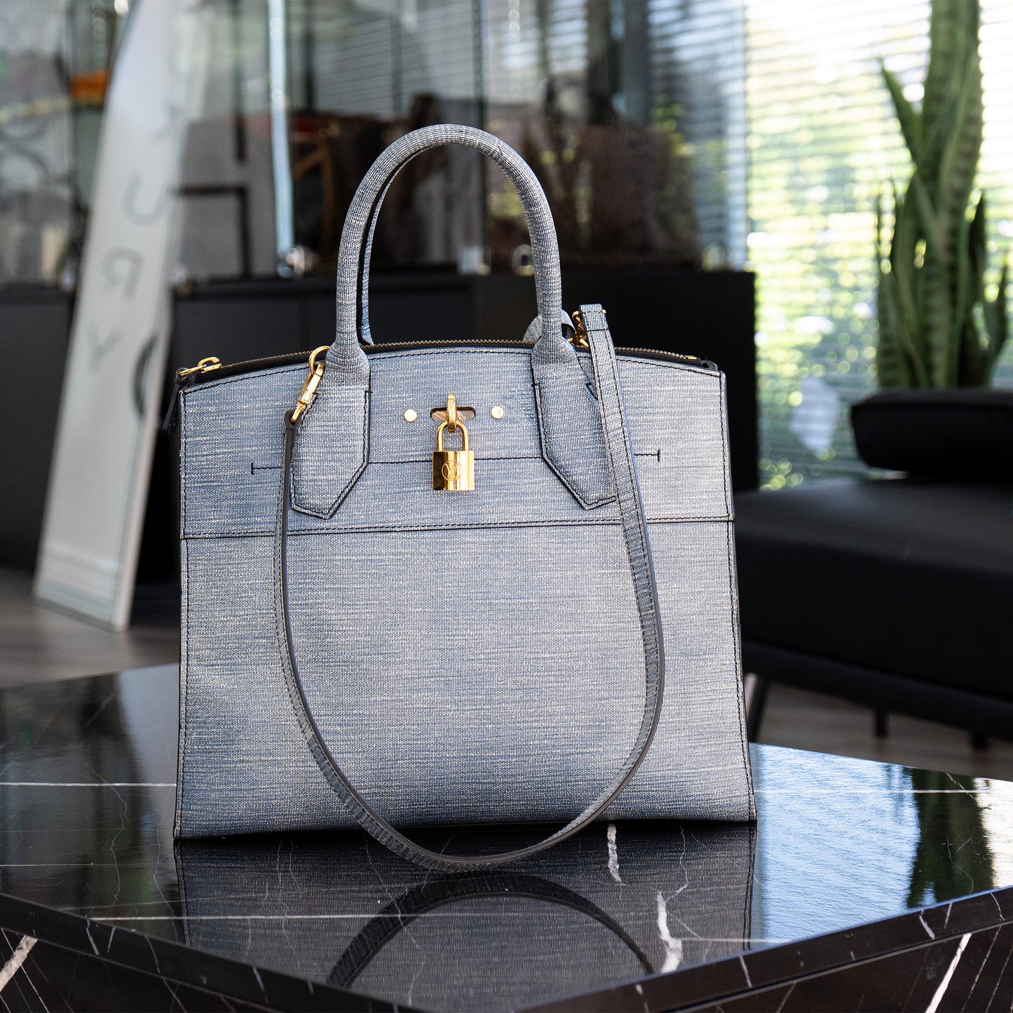 Louis Vuitton Denim Epi Leather City Steamer MM Bag