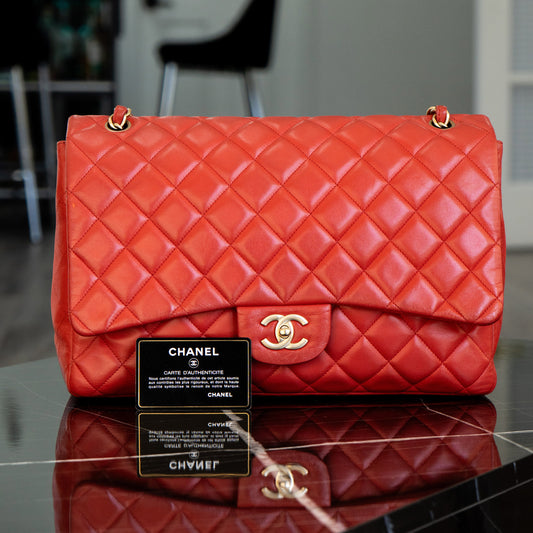 Chanel Classic Flap Red Lambskin Leather Gold-tone Hardware