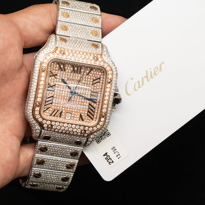 Cartier WSSA0018 Santos Two Tone Diamond Bustdown Watch