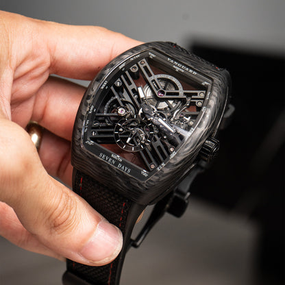 Franck Muller Vanguard Seven Days Skeleton Carbon Watch Box and Papers