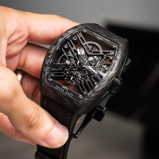 Franck Muller Vanguard Seven Days Skeleton Carbon Watch Box and Papers