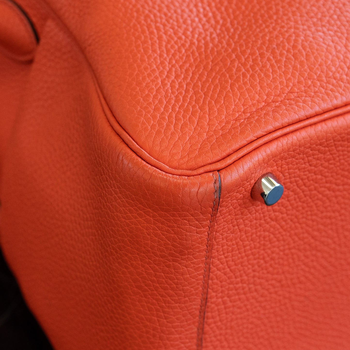 Hermes Lindy 30 Orange Red Clemence Leather Silver Hardware Shoulder Bag
