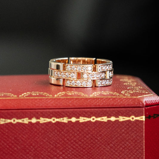 Cartier Maillon Panthere 18K Rose Gold Diamond Three Row Ring