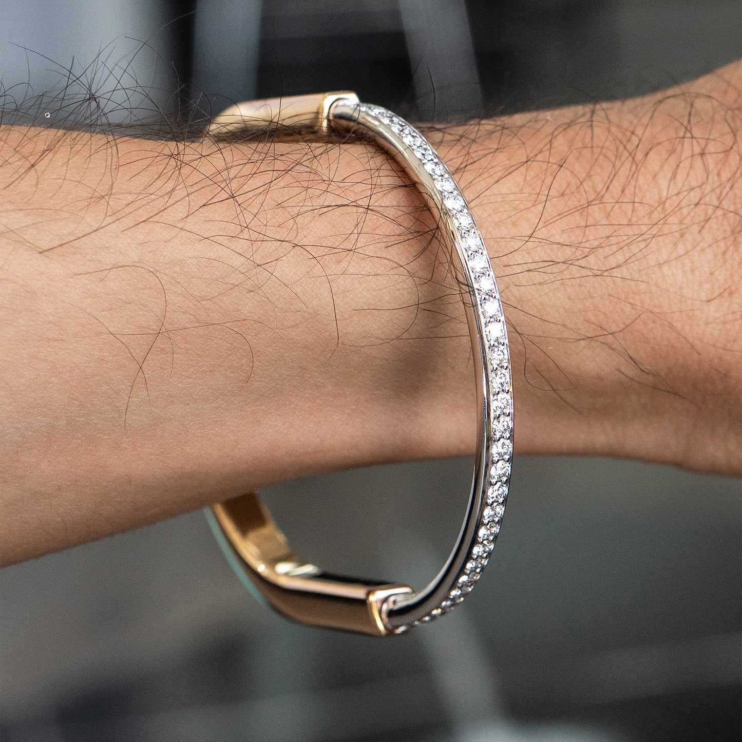 Tiffany & Co. Two Tone Bangle With Half Diamond Pave