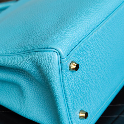 Pre-Owned Hermes Kelly 32 Blue Izmir Retourne Handbag