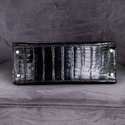 Hermes Kelly 28 Black Crocodile Shiny Porosus Handbag