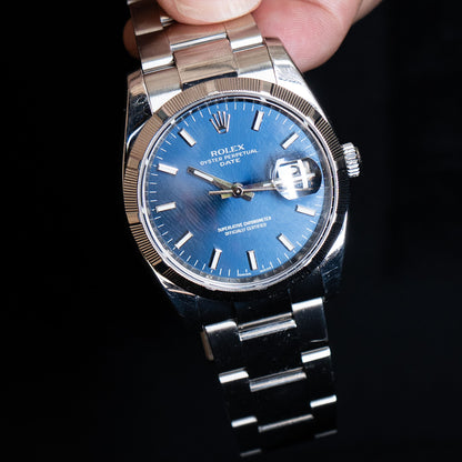 Rolex 115210 Oyster Perpetual 34mm Blue Dial Steel Watch