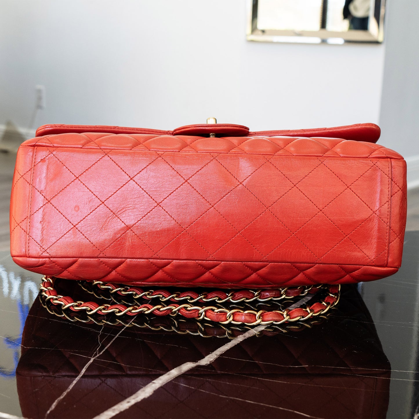 Chanel Classic Flap Red Lambskin Leather Gold-tone Hardware