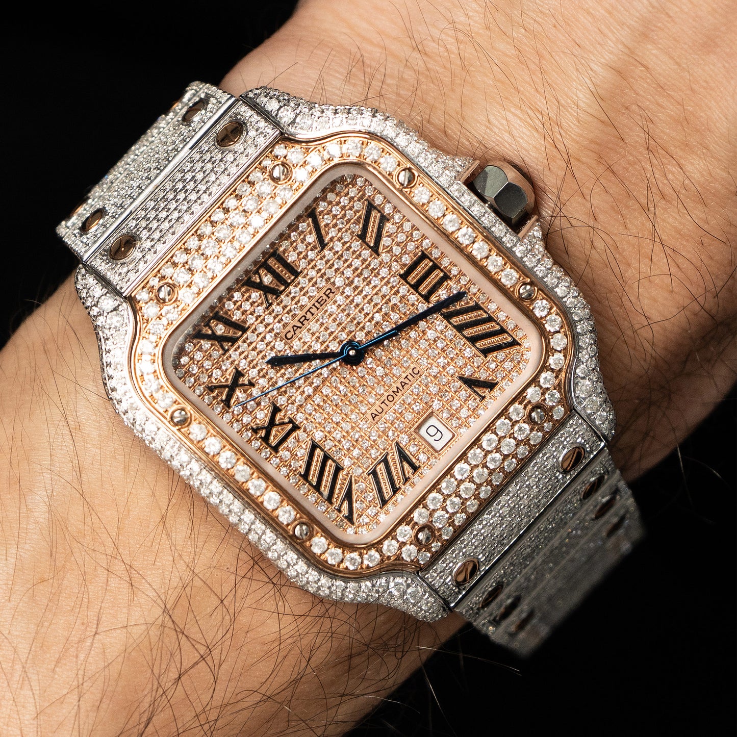 Cartier WSSA0018 Santos Two Tone Diamond Bustdown Watch