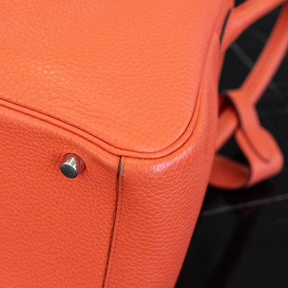 Hermes Lindy 30 Orange Red Clemence Leather Silver Hardware Shoulder Bag
