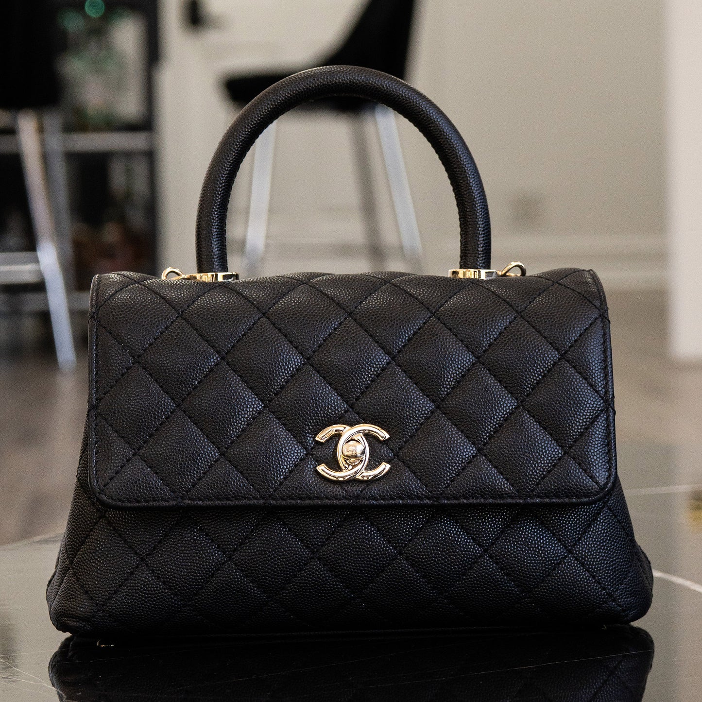 Chanel Coco Handle Black Caviar Leather Quilted Flap Bag