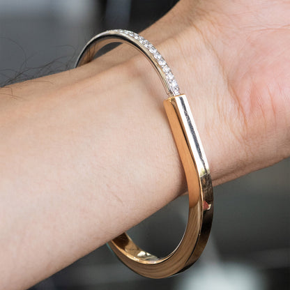 Tiffany & Co. Two Tone Bangle With Half Diamond Pave